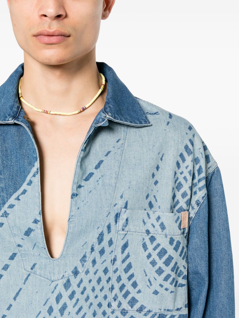 LOEWE Men's Denim Shirt with Fishnet Motif