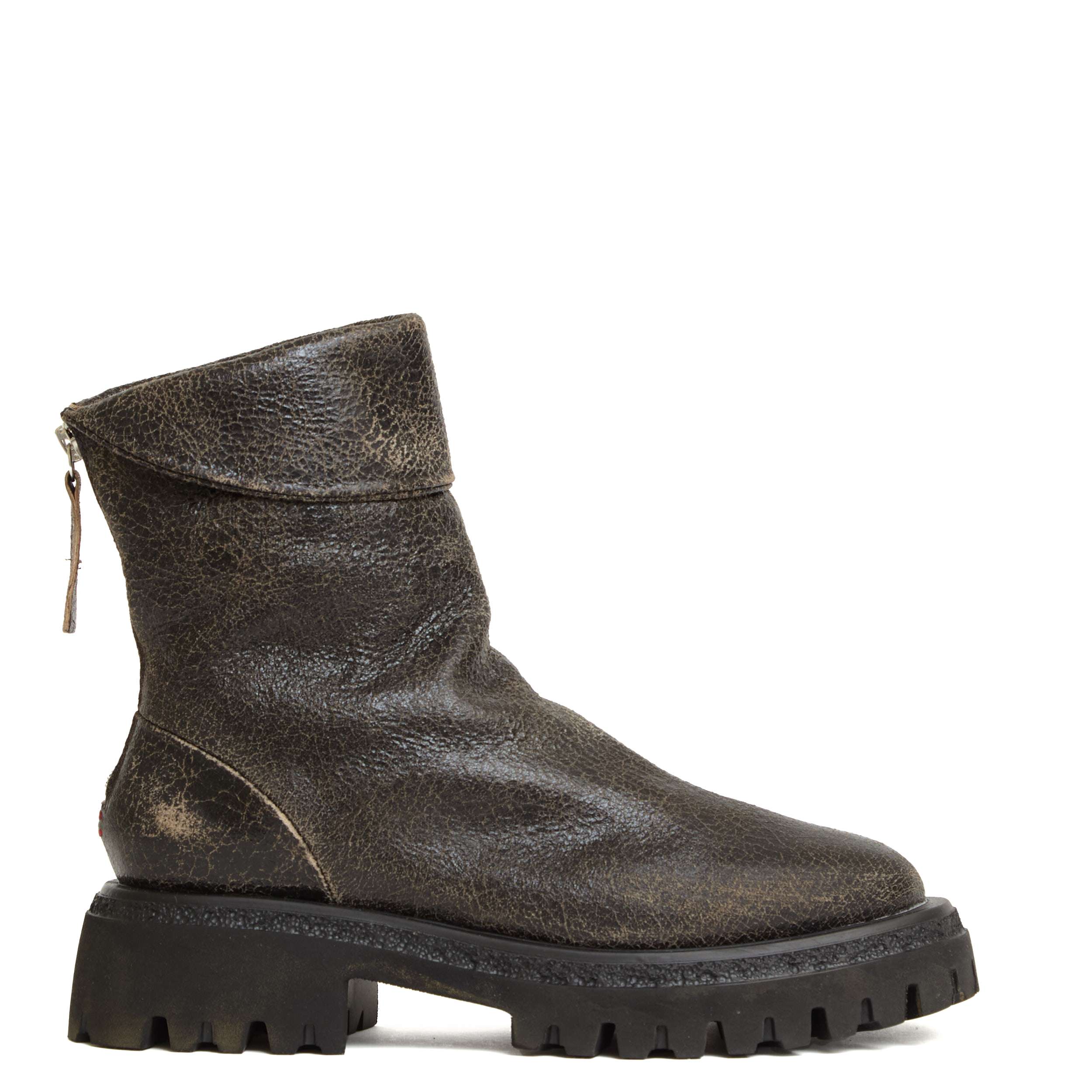 HALMANERA Stylish Crackled Leather Ankle Boots