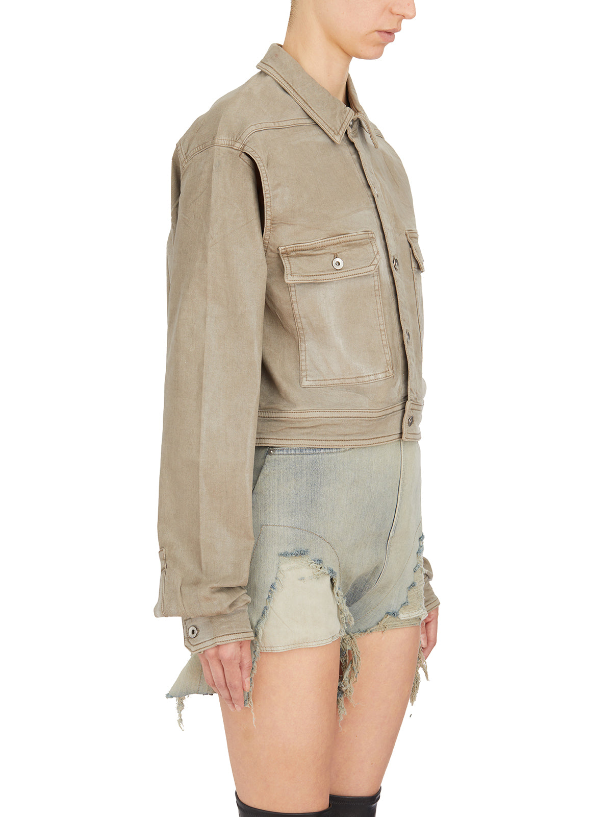 RICK OWENS Cropped Cape Sleeve Denim Jacket for Women