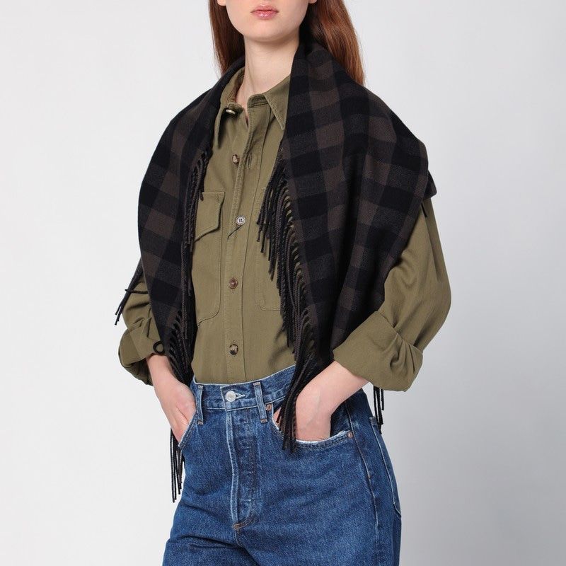 DESTIN Brown Check Wool and Cashmere Scarf