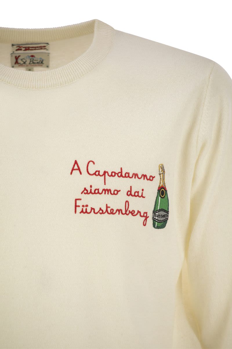 MC2 SAINT BARTH Dynamic Wool and Cashmere Blend Sweater with Unique Chest Print