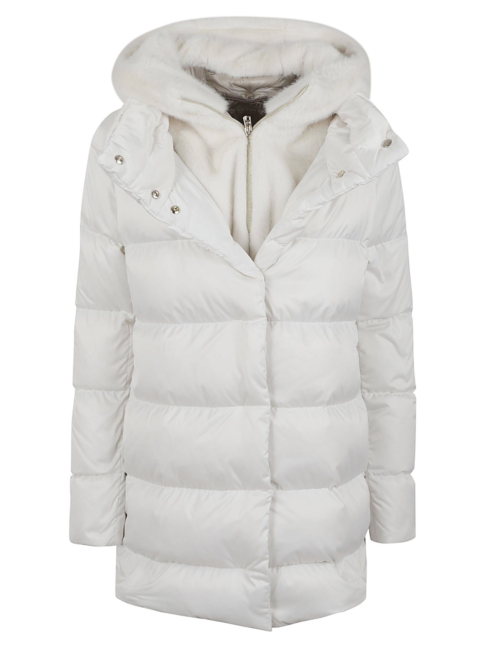 HERNO A-Shape Satin Jacket with Fixed Hood for Women