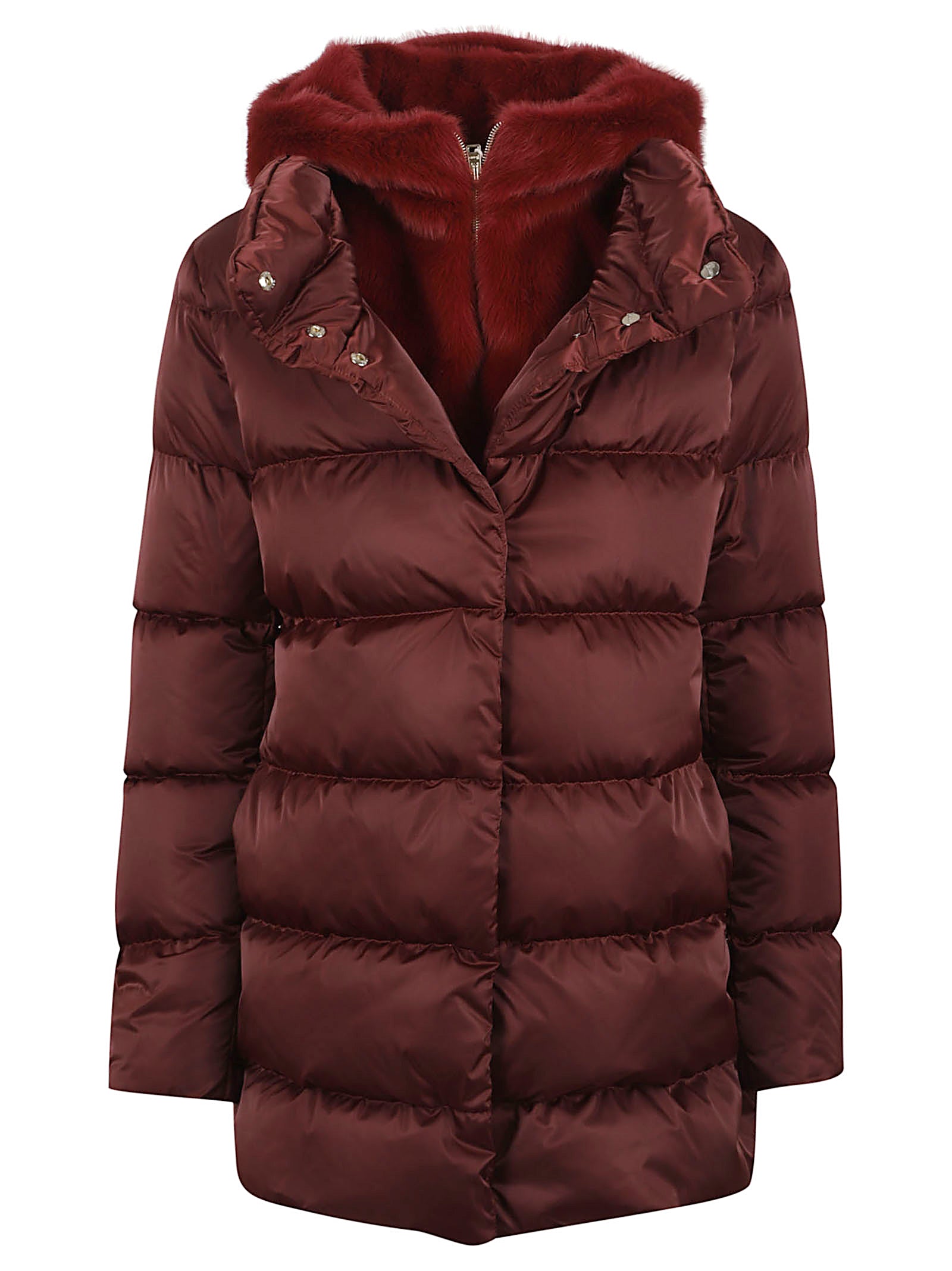 HERNO A-Shape Satin Jacket with Fixed Hood and Cozy Down Padding