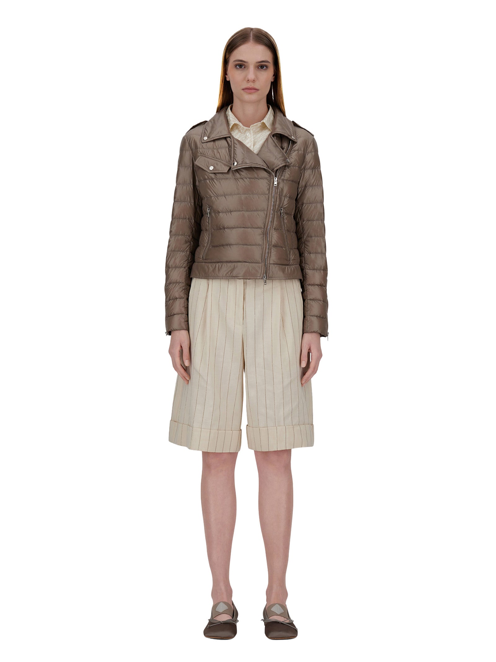 HERNO Dove Grey Biker Down Jacket Size 42