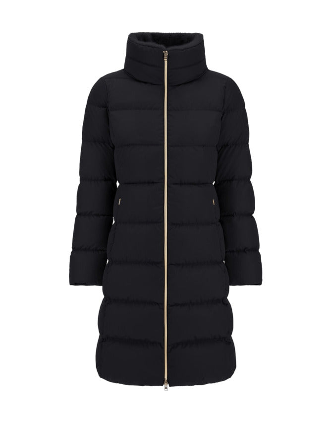 HERNO Satin Long Jacket with Faux Fur Collar for Women