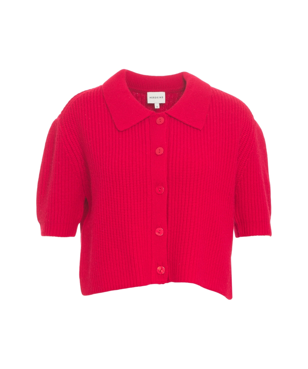 HERSKIND Elegant Polo Collar Cardigan with Puff Sleeves