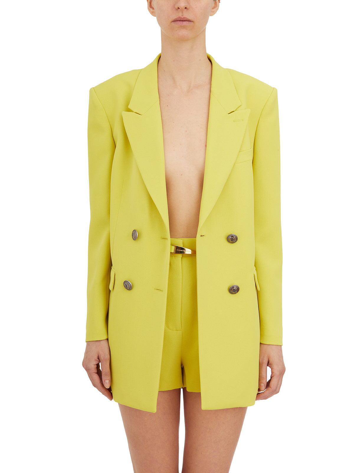 ELISABETTA FRANCHI Double-Breasted Jacket with Peak Lapels - 78 cm Length for Size 40
