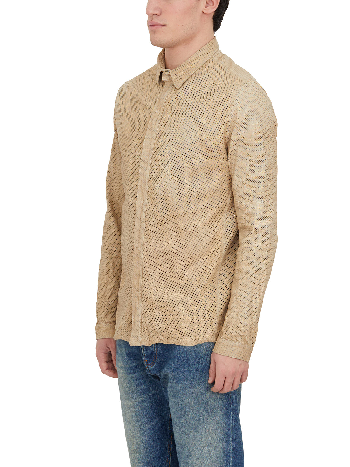 GIORGIO BRATO Men's Perforated Leather Shirt - Size 50