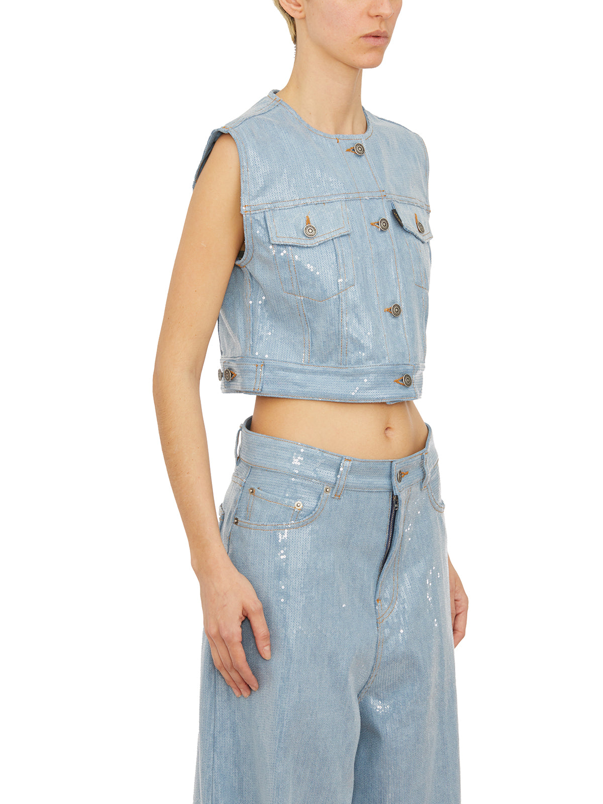 HAIKURE Sleeveless Mini Gilet with Sequin Detail