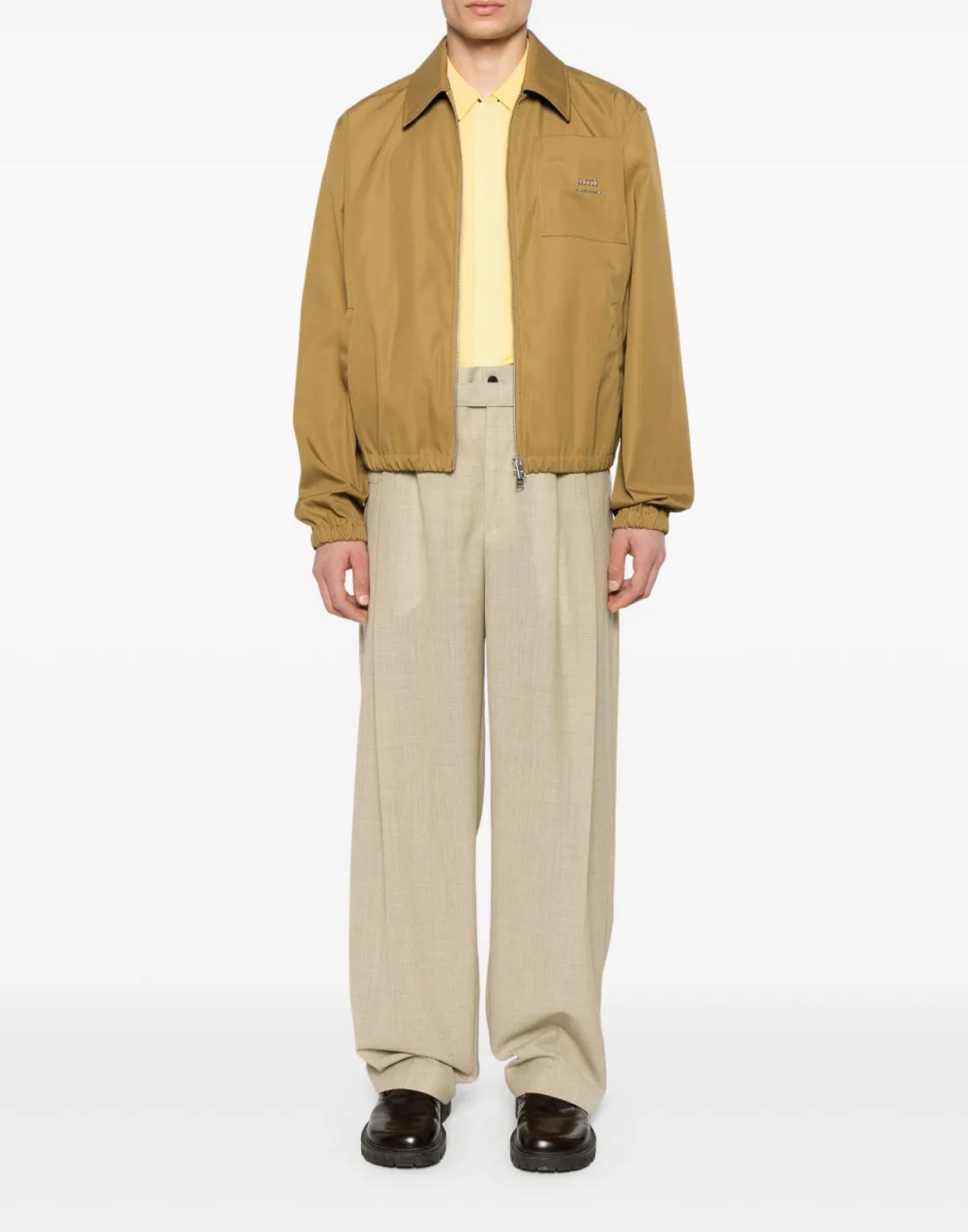 AMI PARIS Logo Plaque Twill Bomber Jacket - Men’s Outerwear