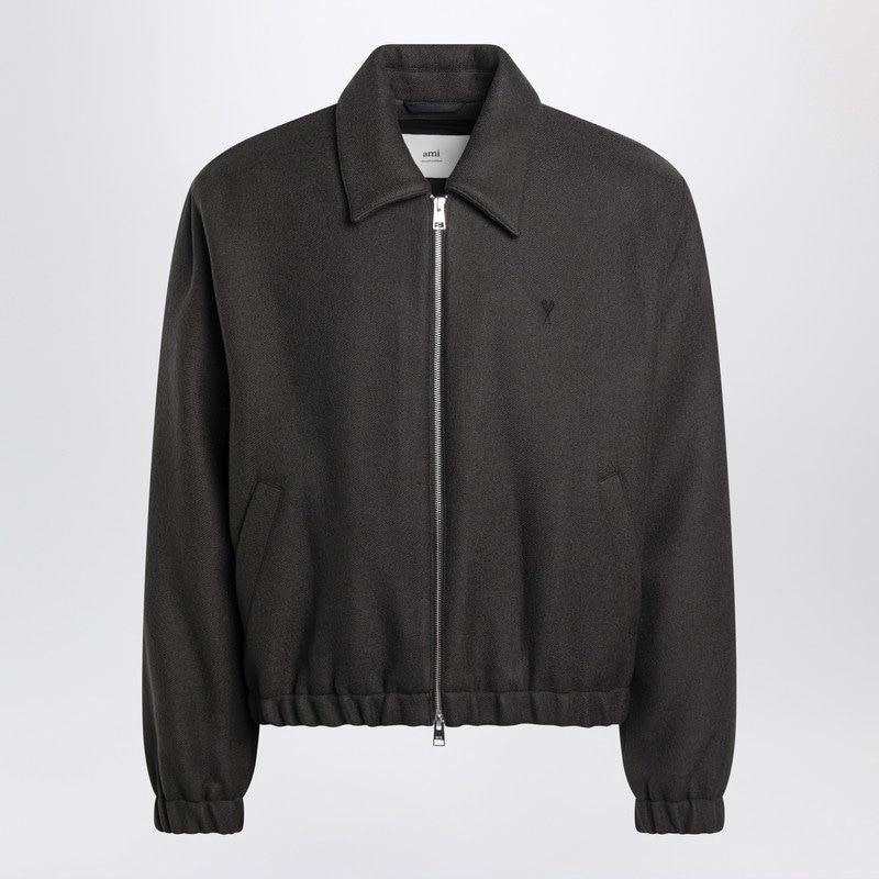 AMI PARIS Wool Bomber Jacket with Embroidered Detail