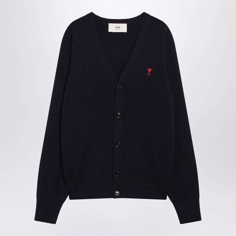 AMI PARIS Men's Classic Crew Neck Cardigan with Intarsia Detail