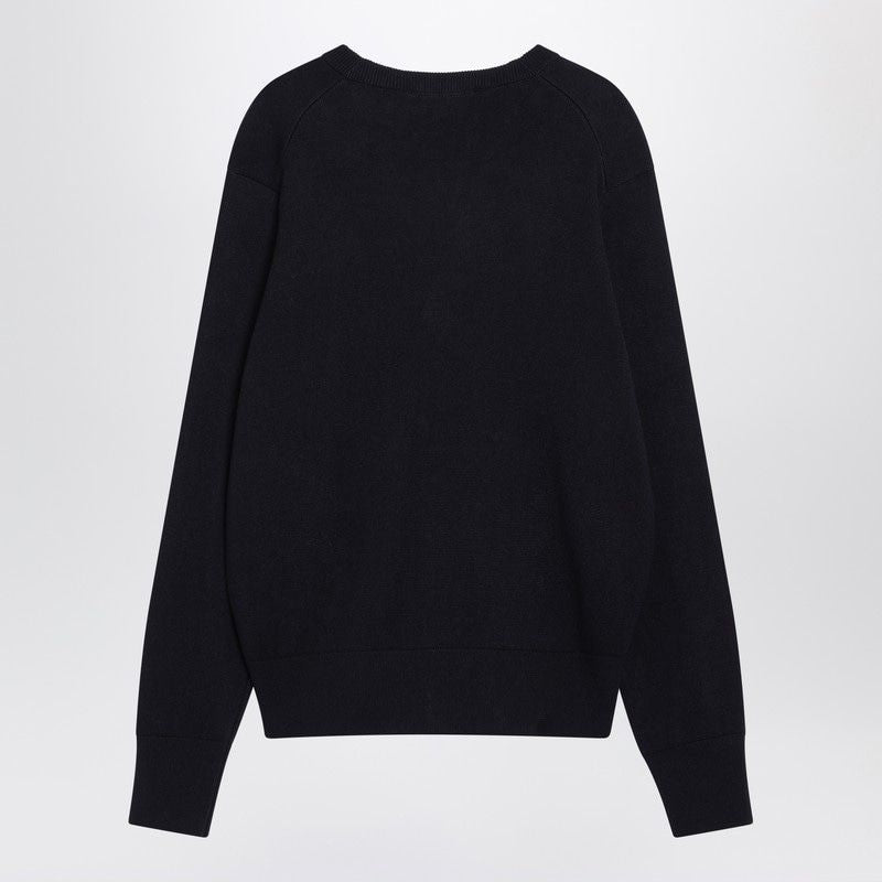 AMI PARIS Men's Classic Crew Neck Cardigan with Intarsia Detail