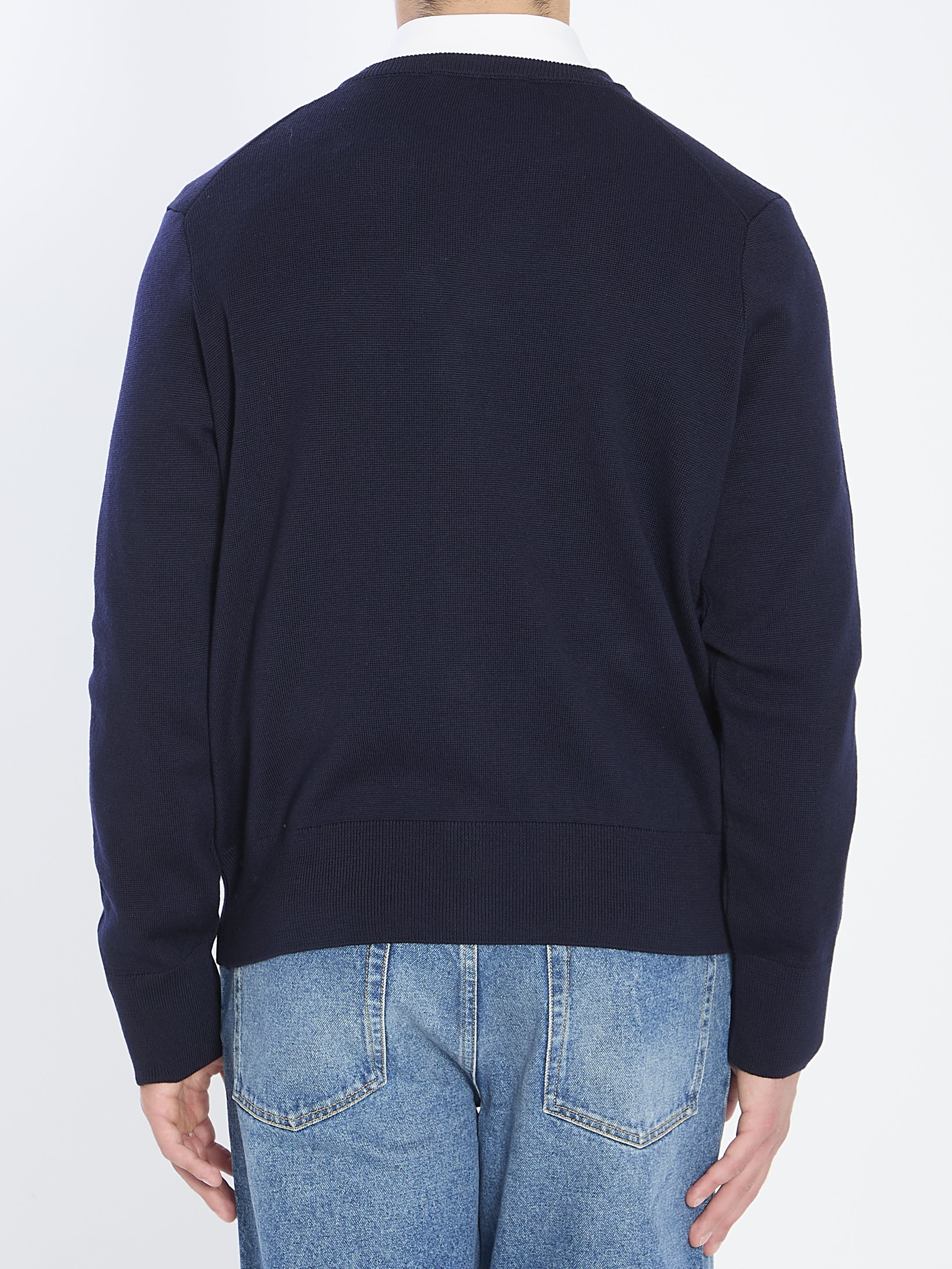 AMI PARIS Men's Classic Crew Neck Cardigan with Intarsia Detail