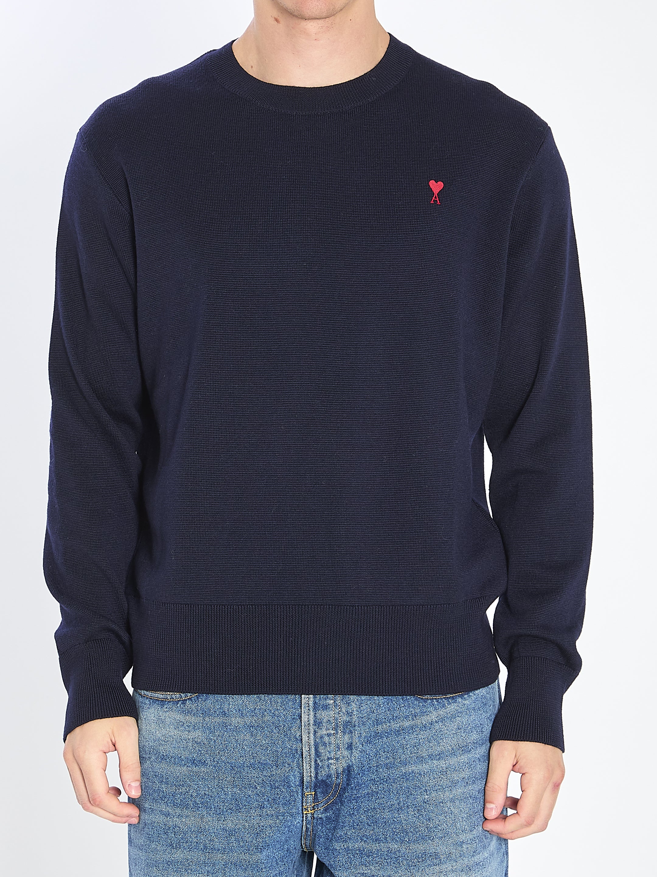 AMI PARIS Men's Regular Fit Merino Wool Sweater - Size XL