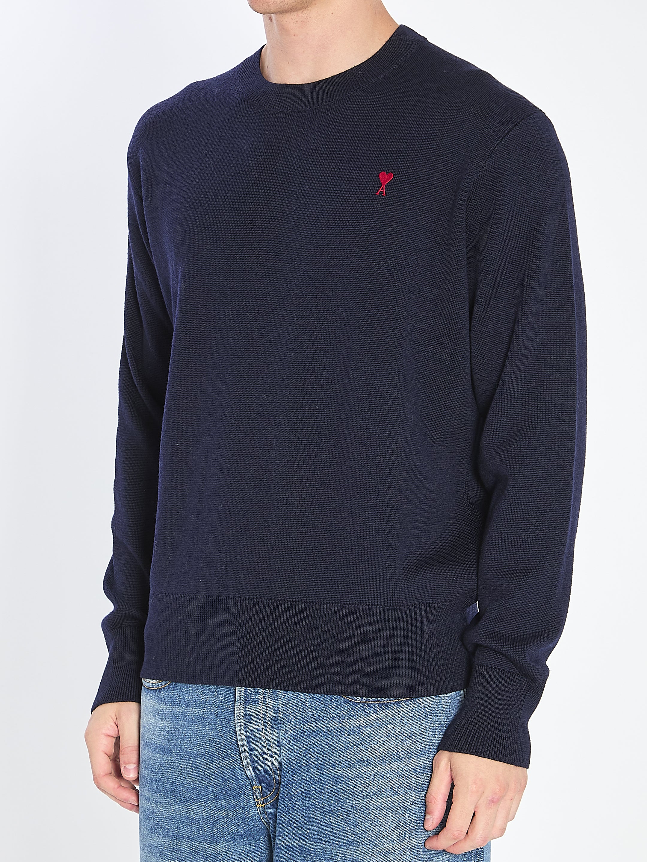 AMI PARIS Men's Regular Fit Merino Wool Sweater - Size XL