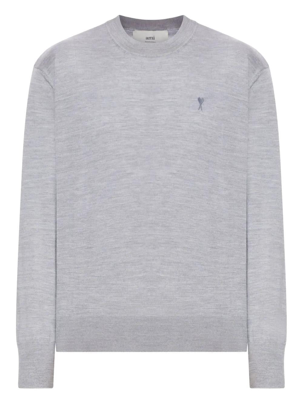 AMI PARIS Ribbed Hem Sweater with Embroidered Logo for Men