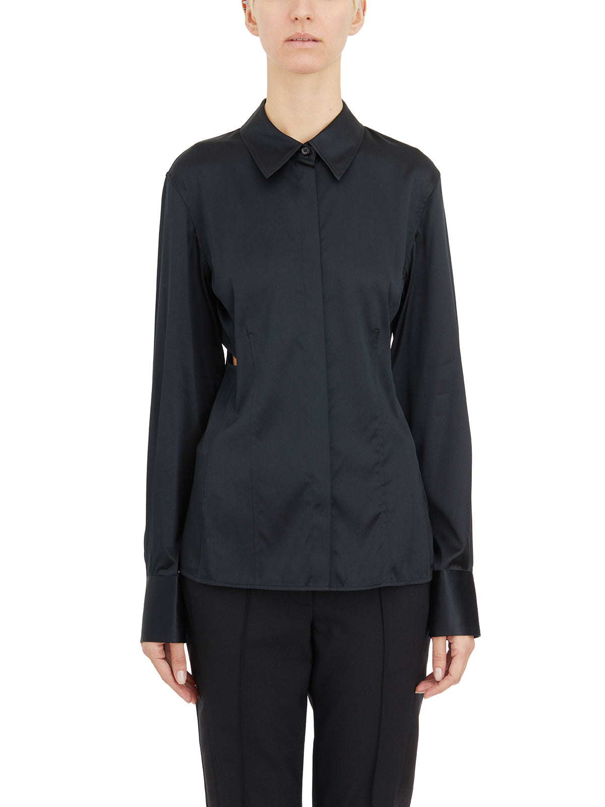 HELMUT LANG Silk Button-Up Shirt with Pointed Collar - Size S