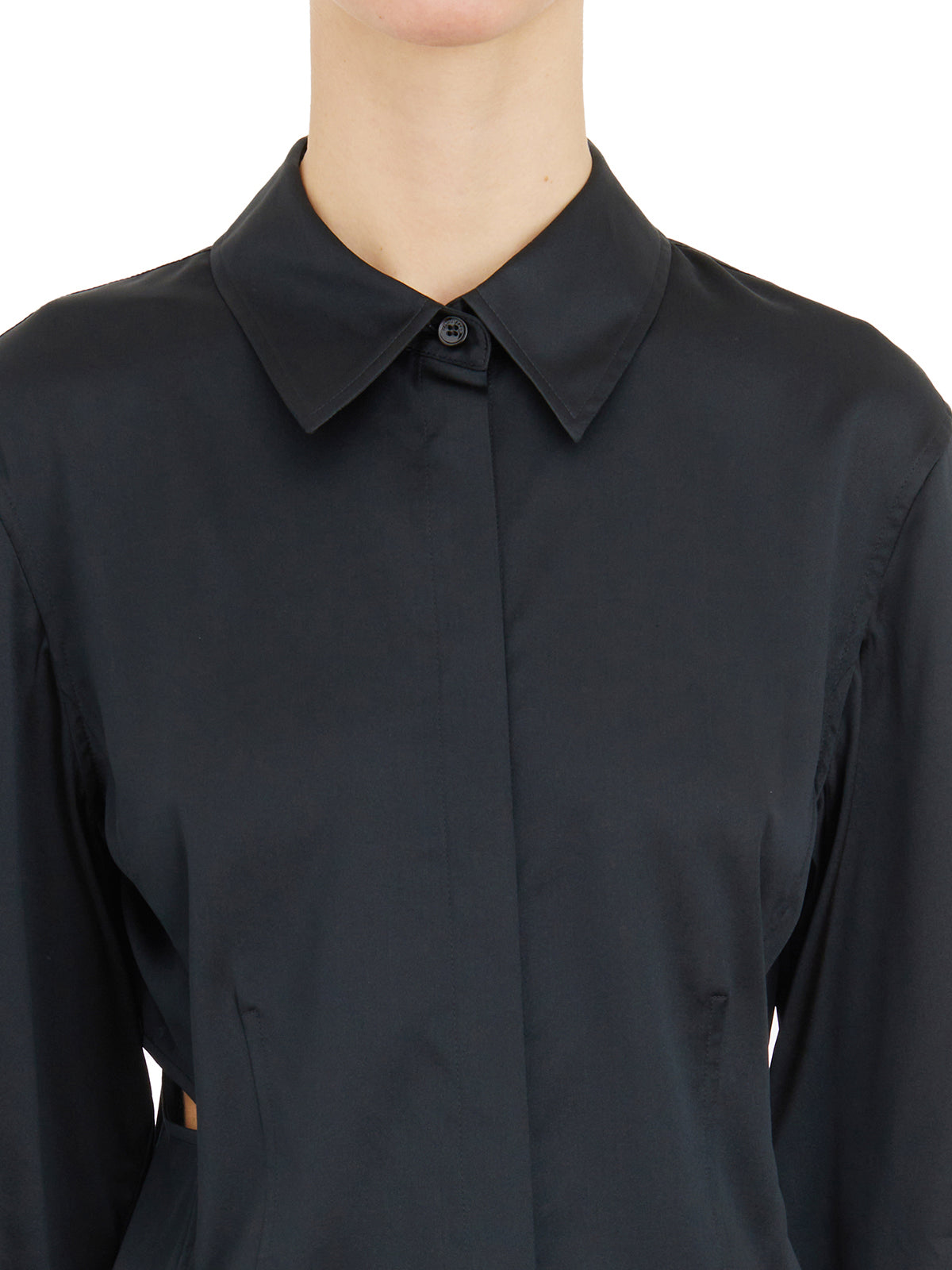 HELMUT LANG Silk Button-Up Shirt with Pointed Collar - Size S