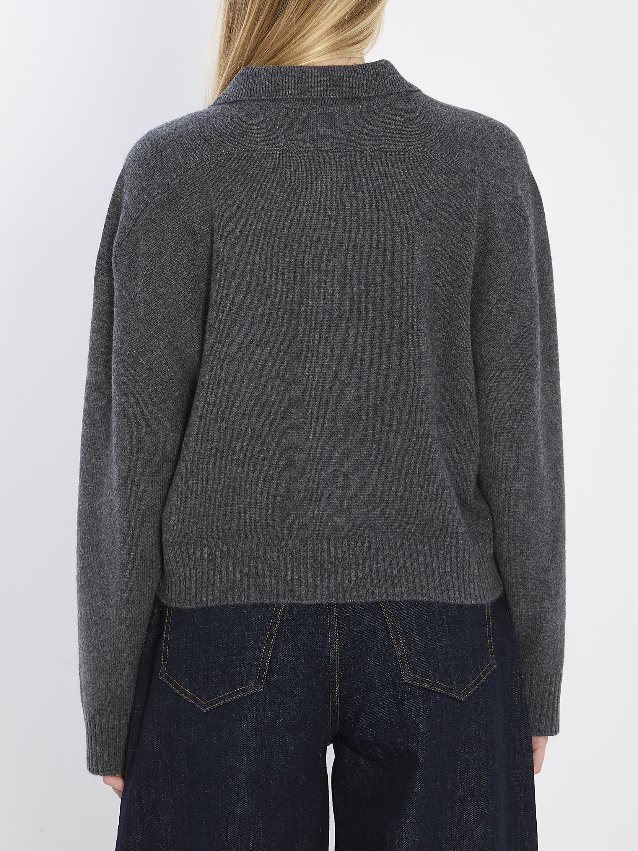 LOULOU DE SAISON Long-Sleeved Cashmere Polo - Cropped Relaxed Fit