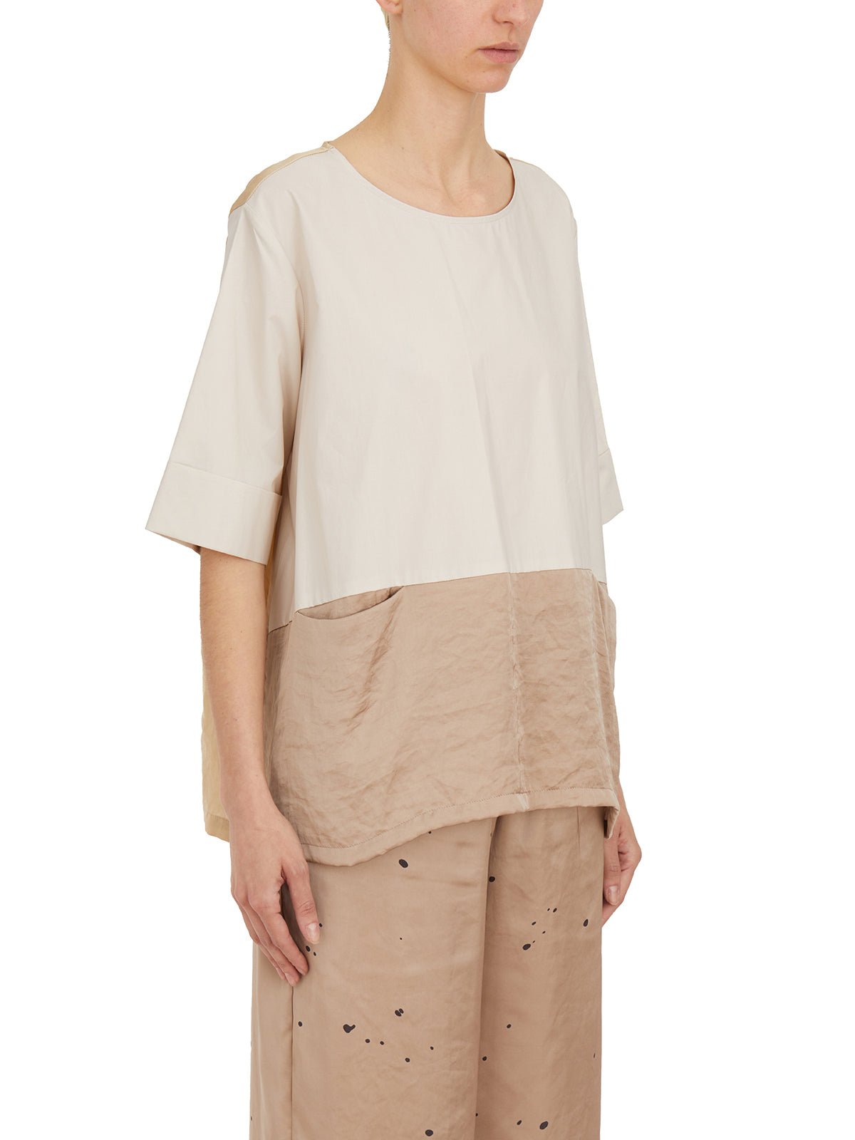 COLLECTION PRIVEE Bimaterial Crew Neck T-Shirt - Size 40