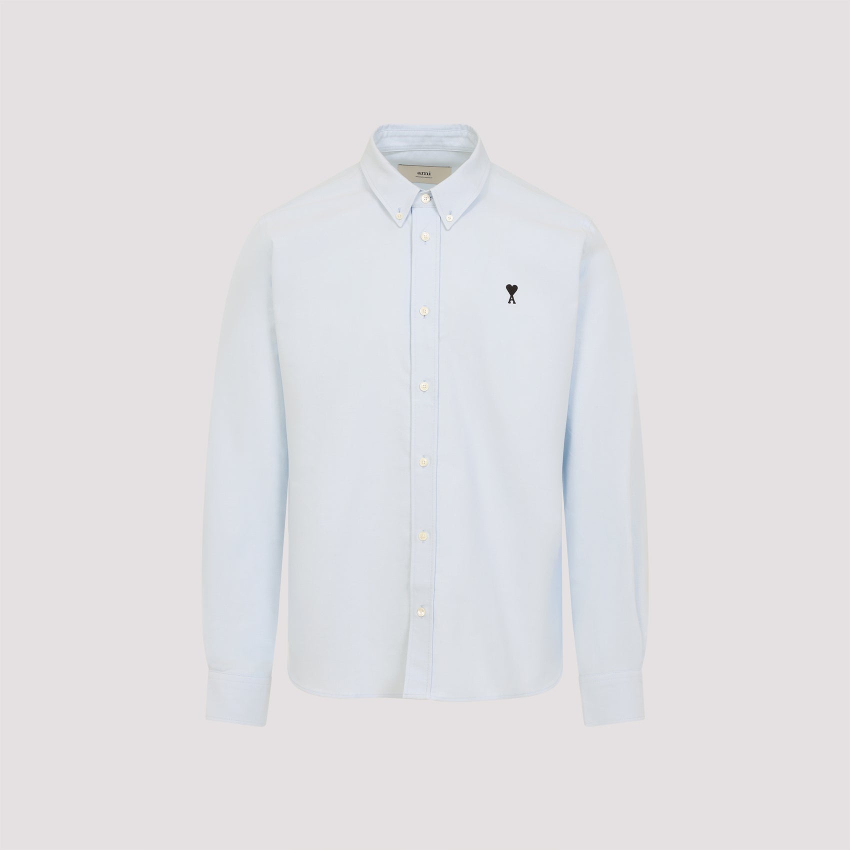 AMI PARIS Men's Light Blue Shirt with Embroidered Heart Design