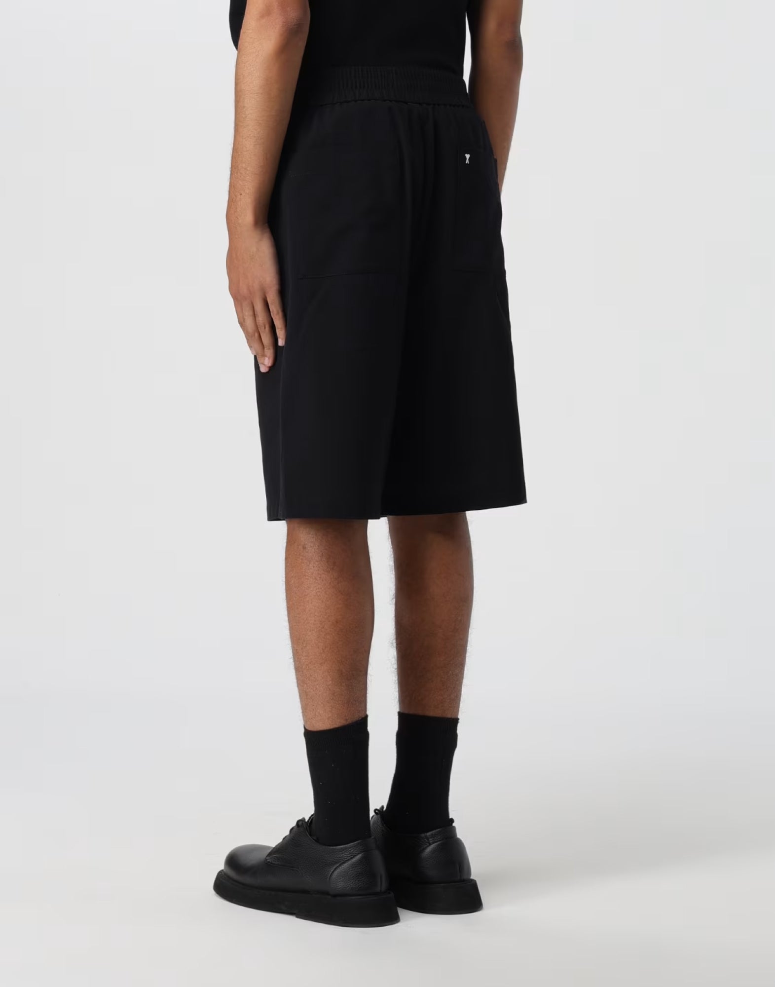 AMI PARIS Cotton Crepe Logo Plaque Bermuda Shorts