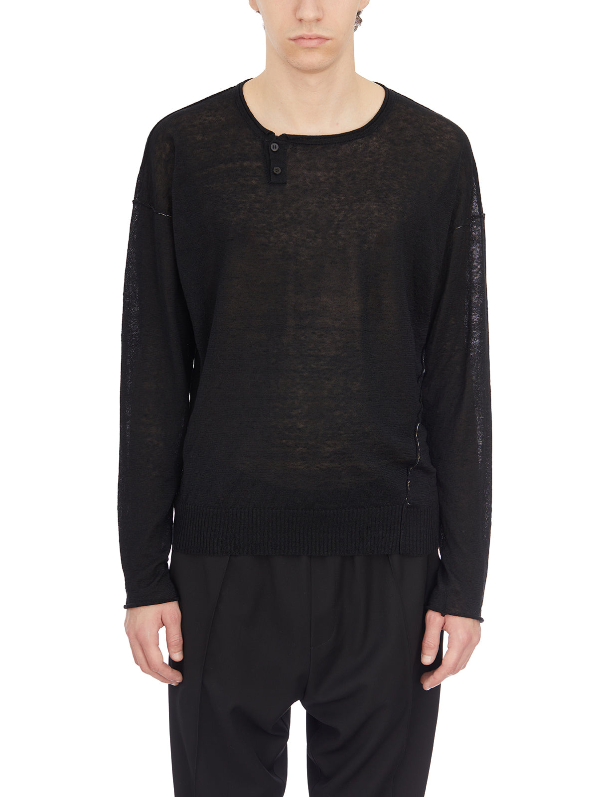 ISABEL BENENATO Minimalist Sweater with Button Neck Detail - Size M