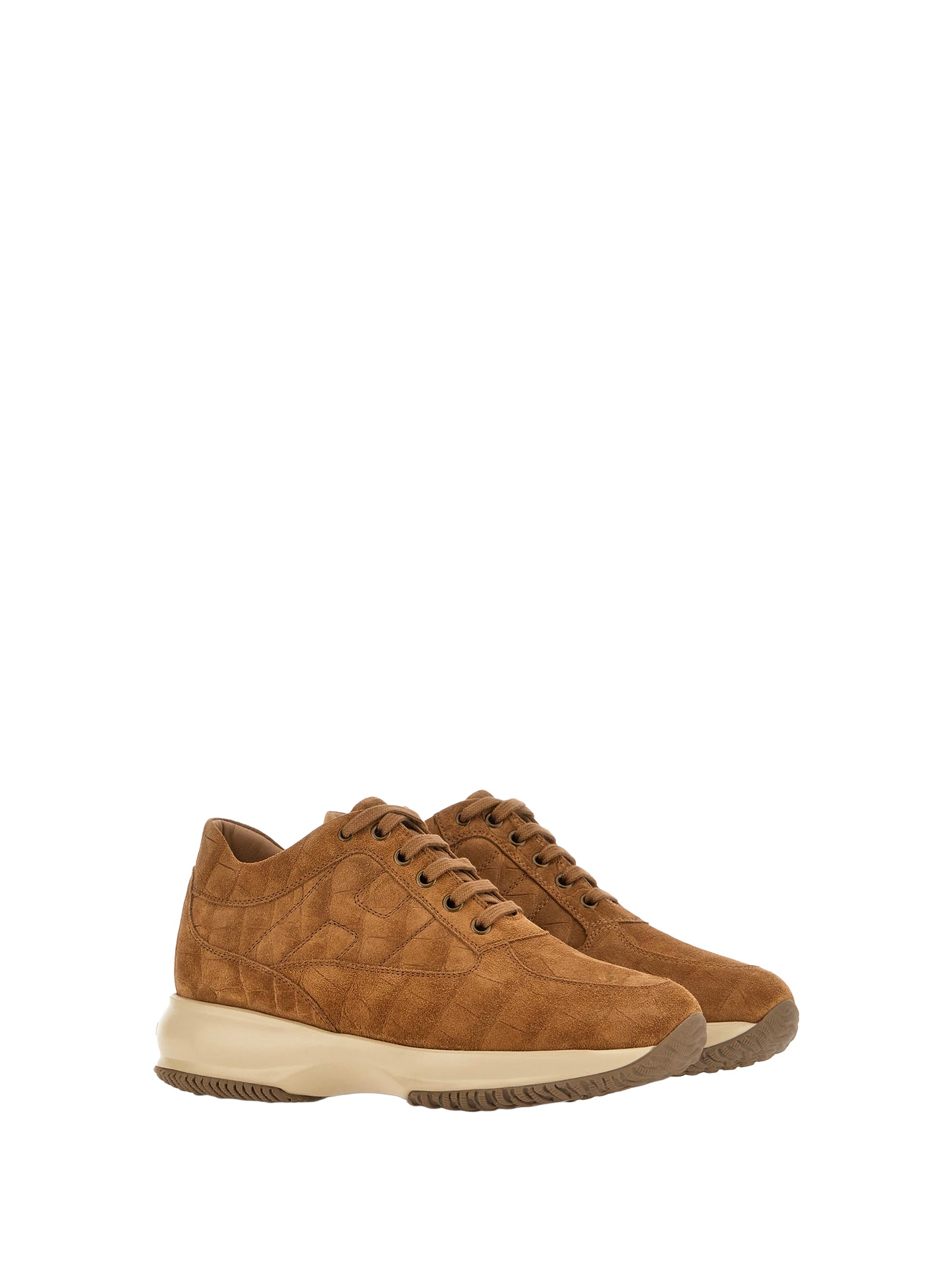 HOGAN Interactive Suede Sneakers with Crocodile Print and Padded Detail