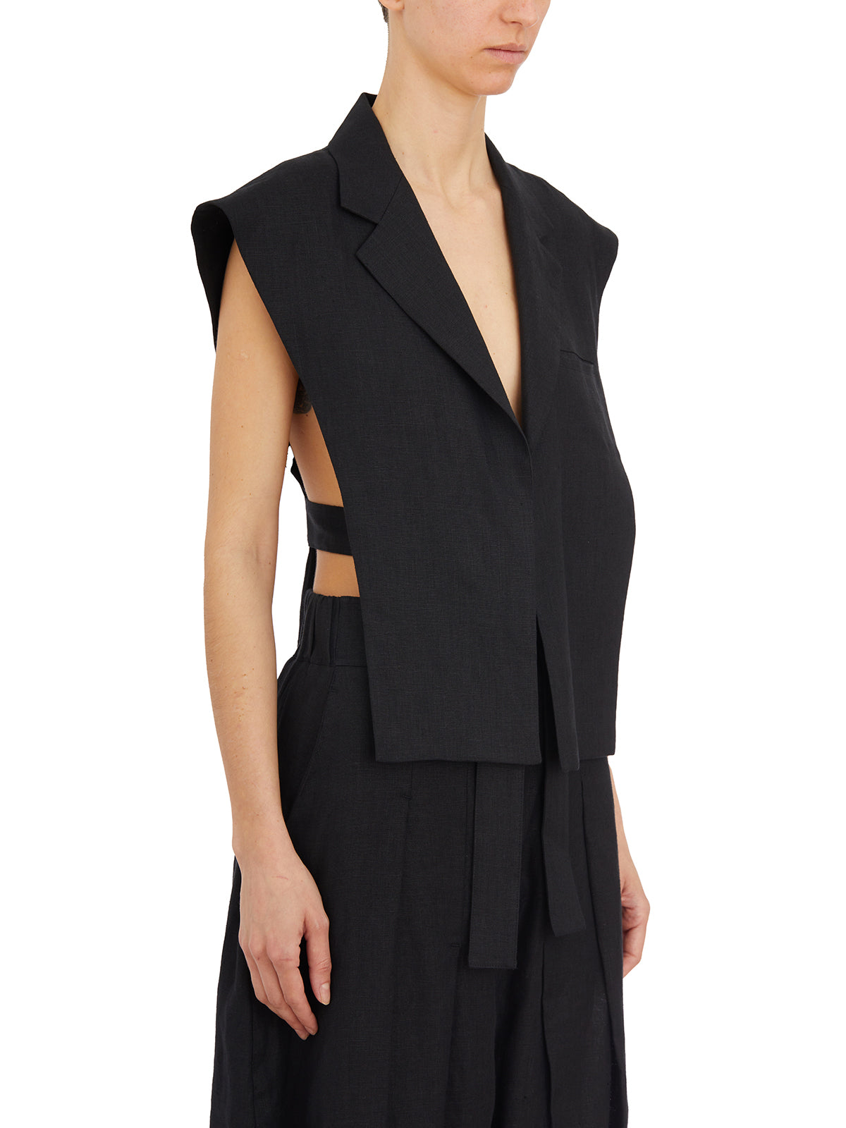 NU Linen Cut Front Tie Vest - Size 1