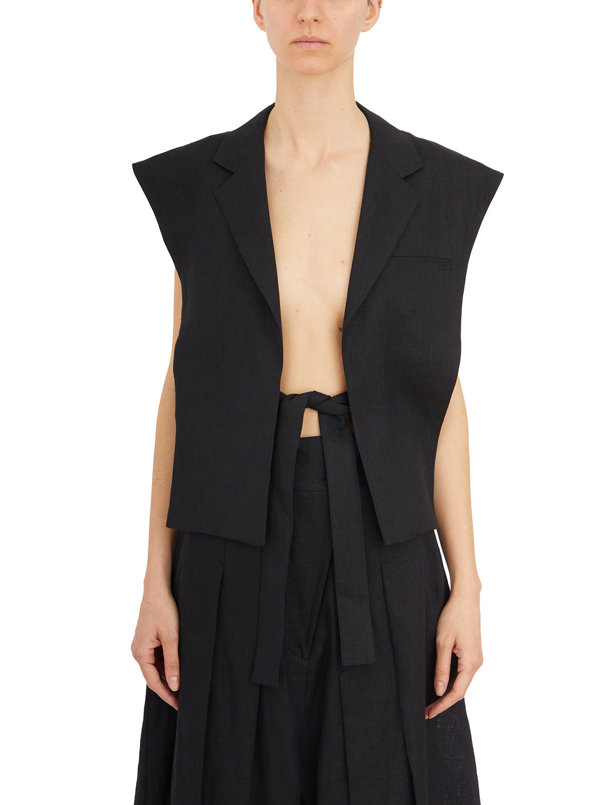 NU Linen Cut Front Tie Vest - Size 1