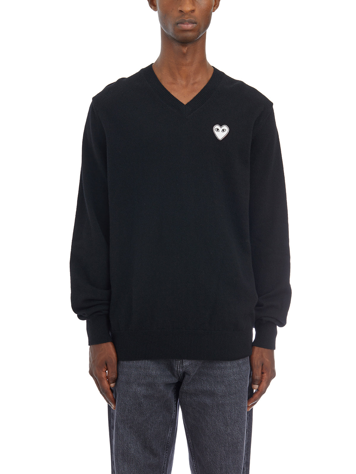 COMME DES GARÇONS PLAY Men's Wool V Neck Sweater - Size L