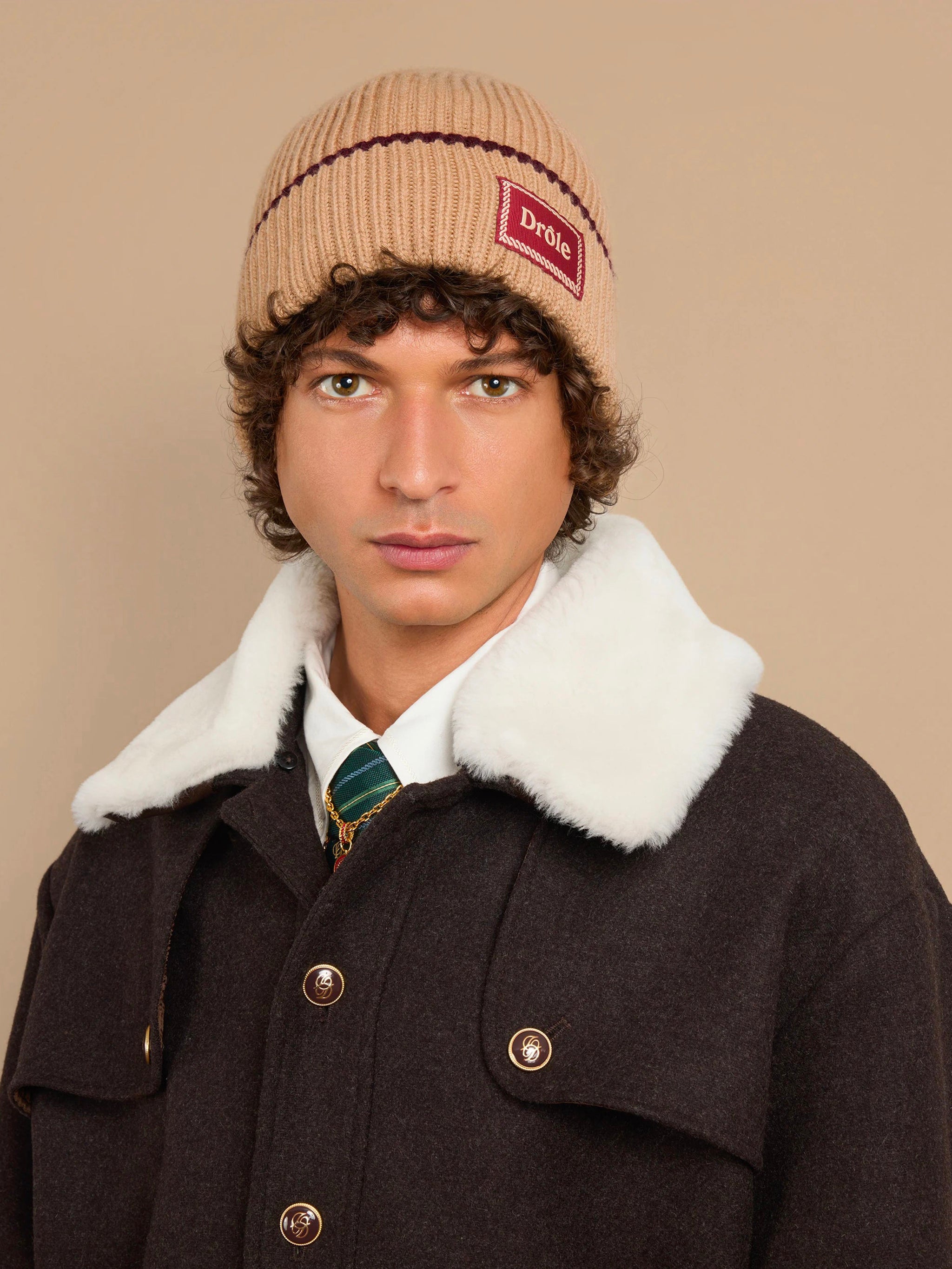 DRÔLE DE MONSIEUR Classic Wool Beanie with Striped Trim
