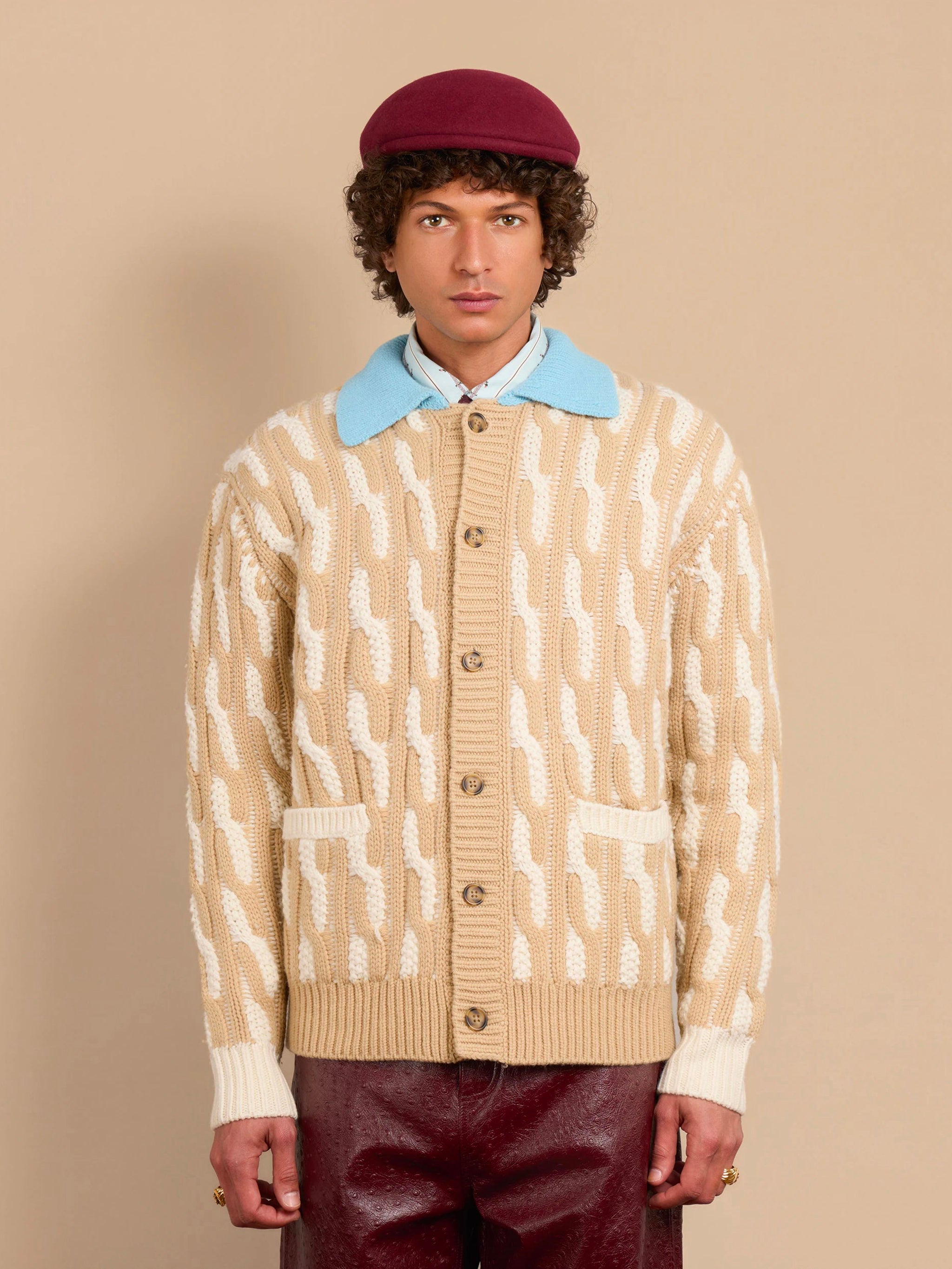 DRÔLE DE MONSIEUR Two-Tone Cable-Knit Cardigan - Size M
