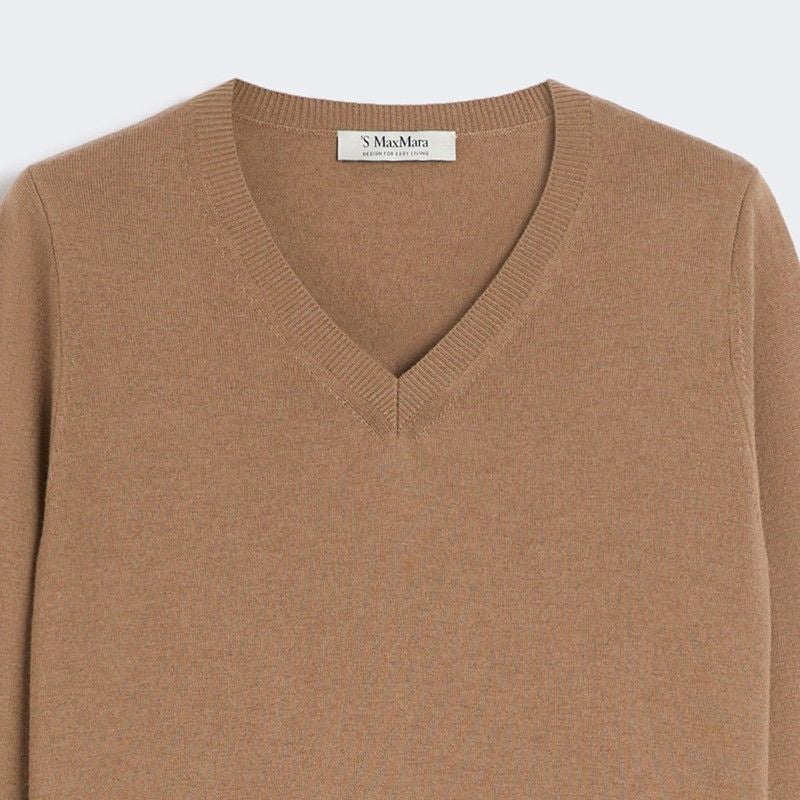 S MAX MARA V-Neck Wool Sweater with Long Sleeves and Ribbed Edges