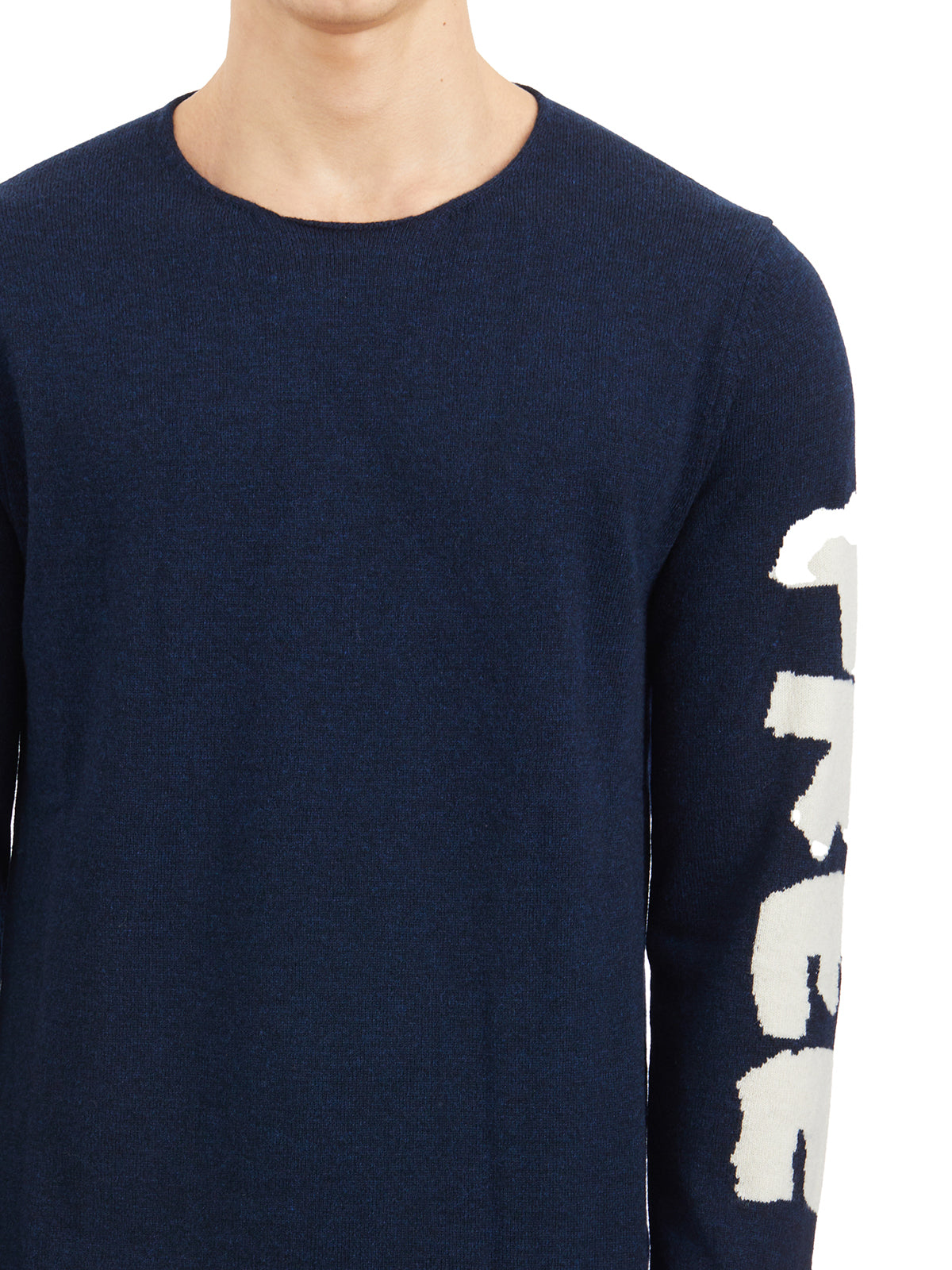 COMME DES GARÇONS SHIRT Men's Roundneck Wool Sweater with Embroidered Sleeves - Size L