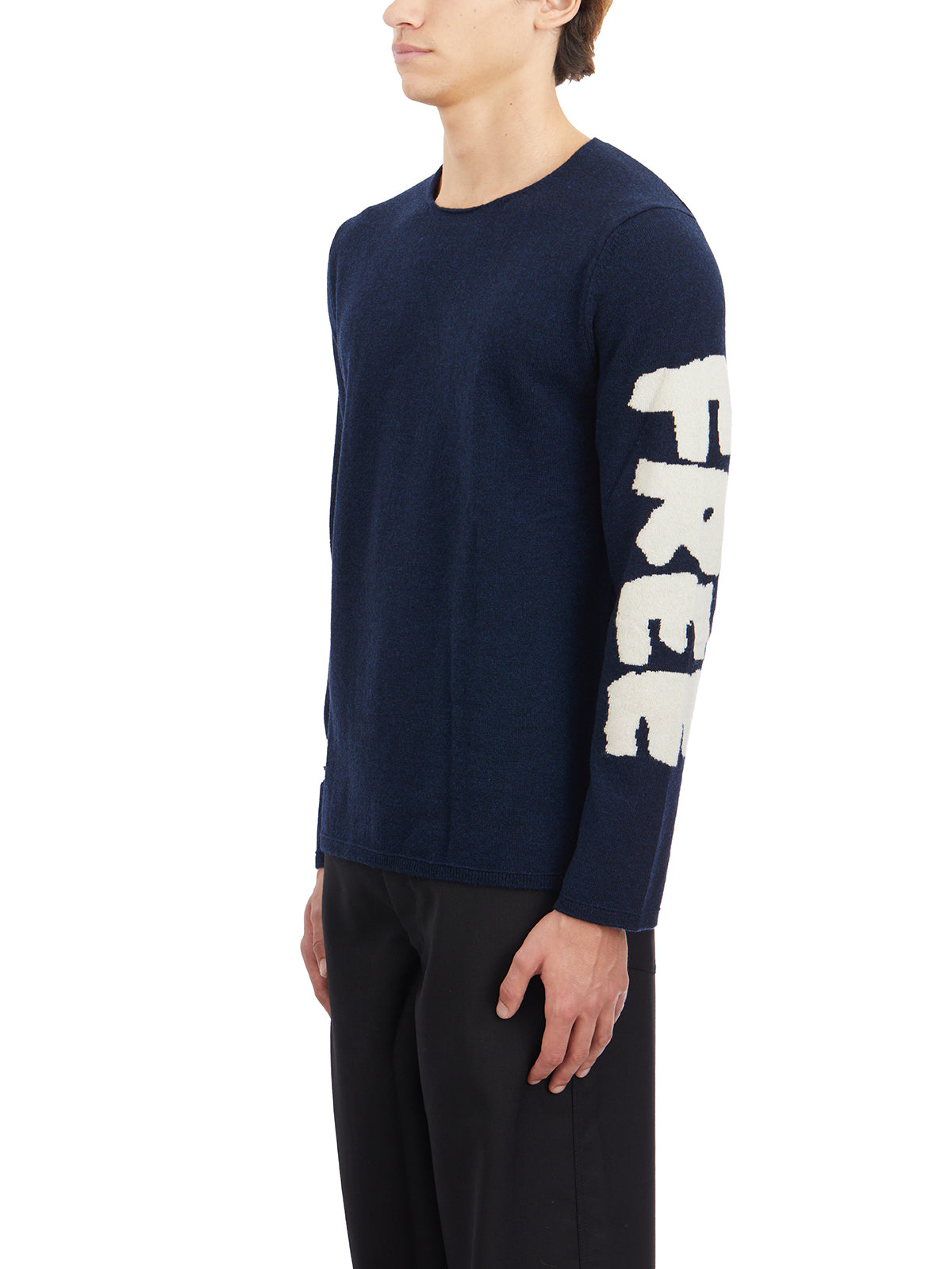 COMME DES GARÇONS SHIRT Men's Roundneck Wool Sweater with Embroidered Sleeves - Size L