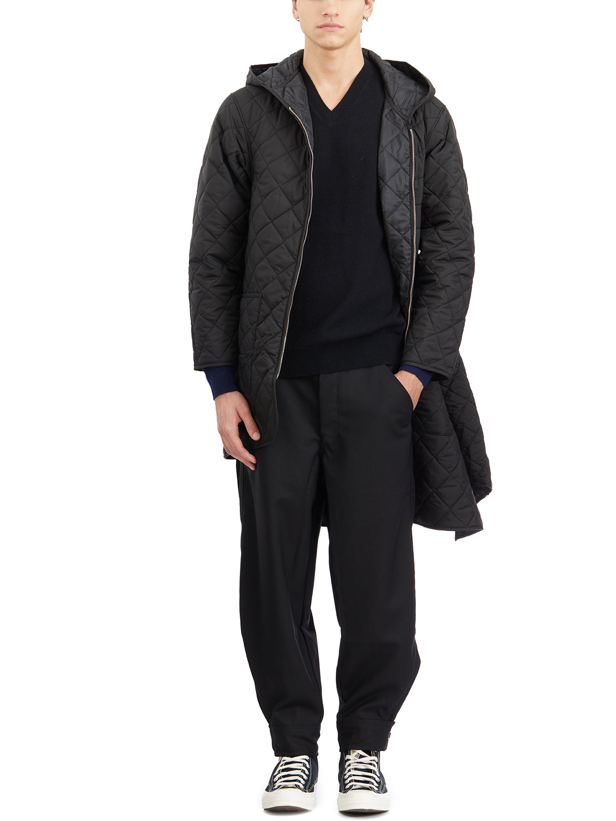 COMME DES GARÇONS SHIRT Men's V Neck Two-Tone Knit Sweater - Size L