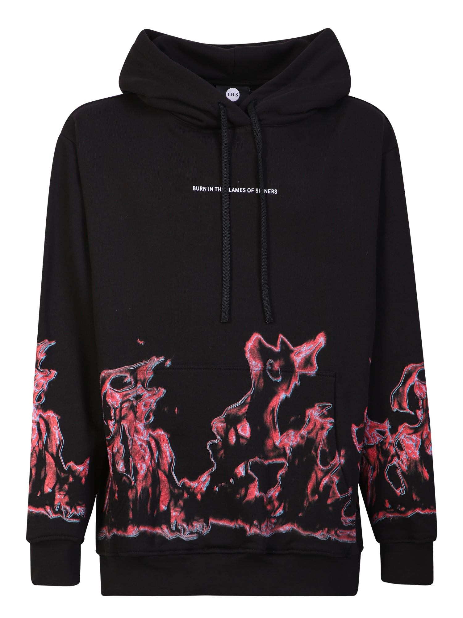 IHS Flame Print Drawstring Hoodie Sweatshirt for Men