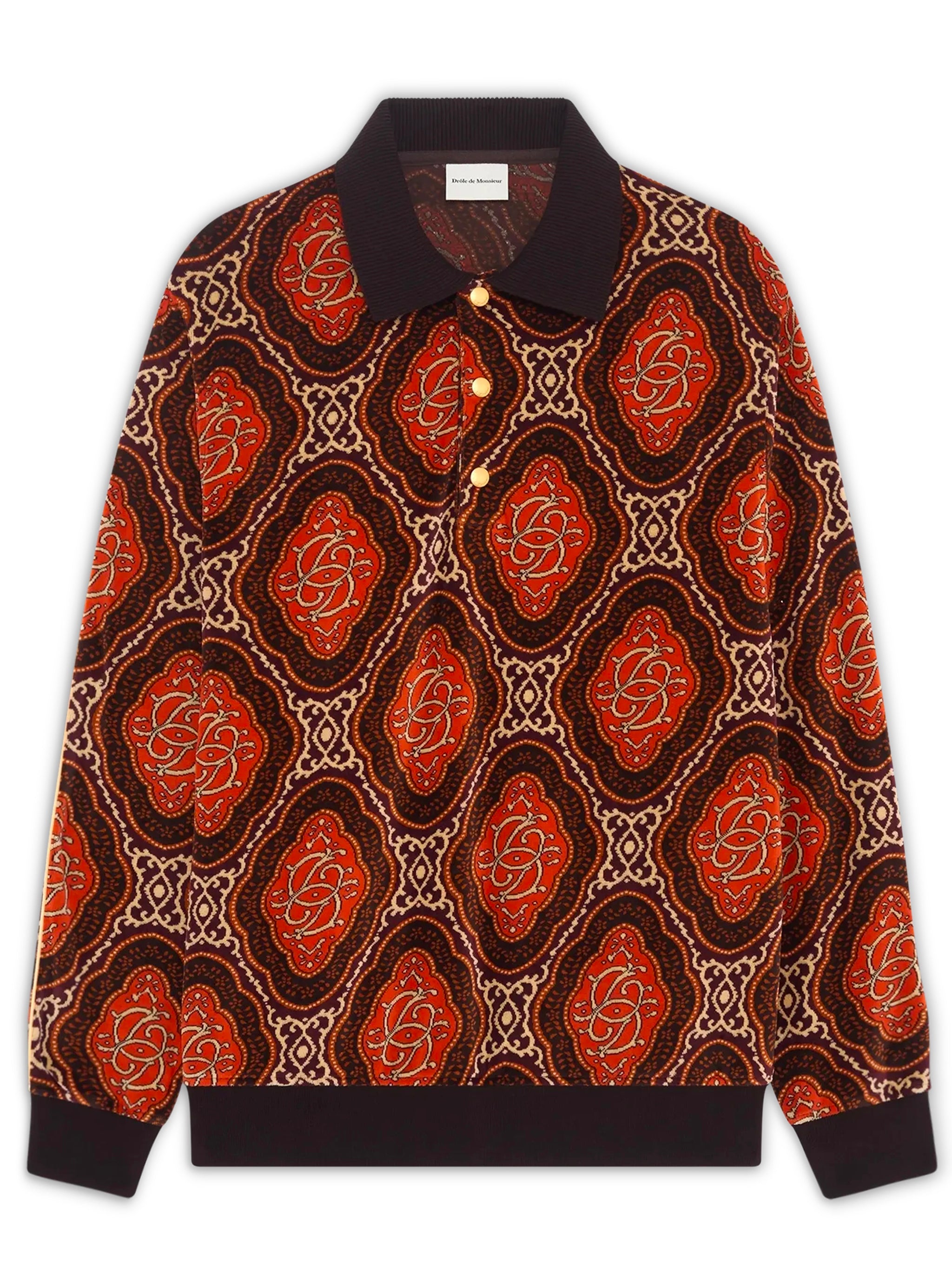 DRÔLE DE MONSIEUR Men's Long-Sleeve Velvet Polo Top