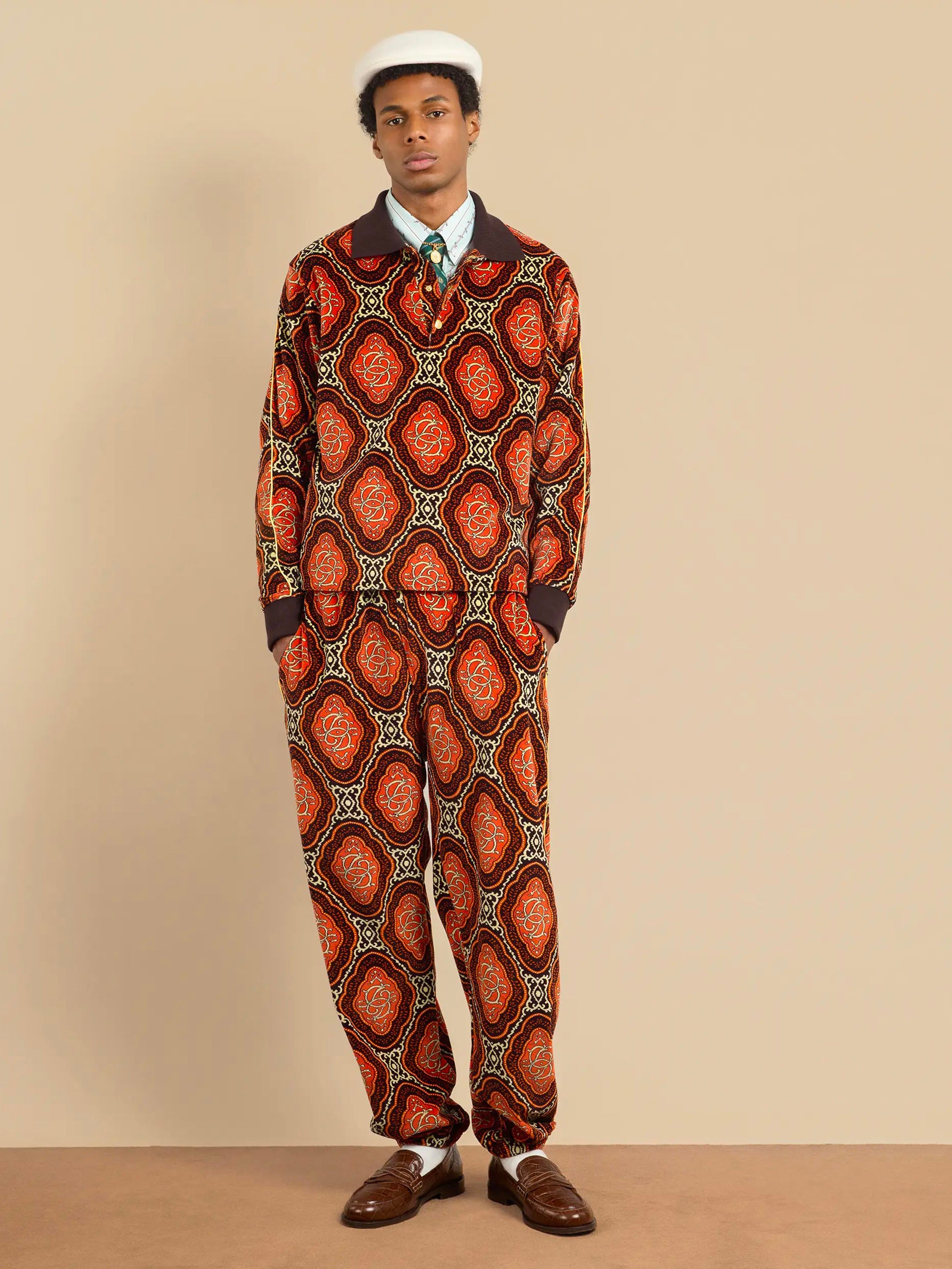 DRÔLE DE MONSIEUR Men's Long-Sleeve Velvet Polo Top