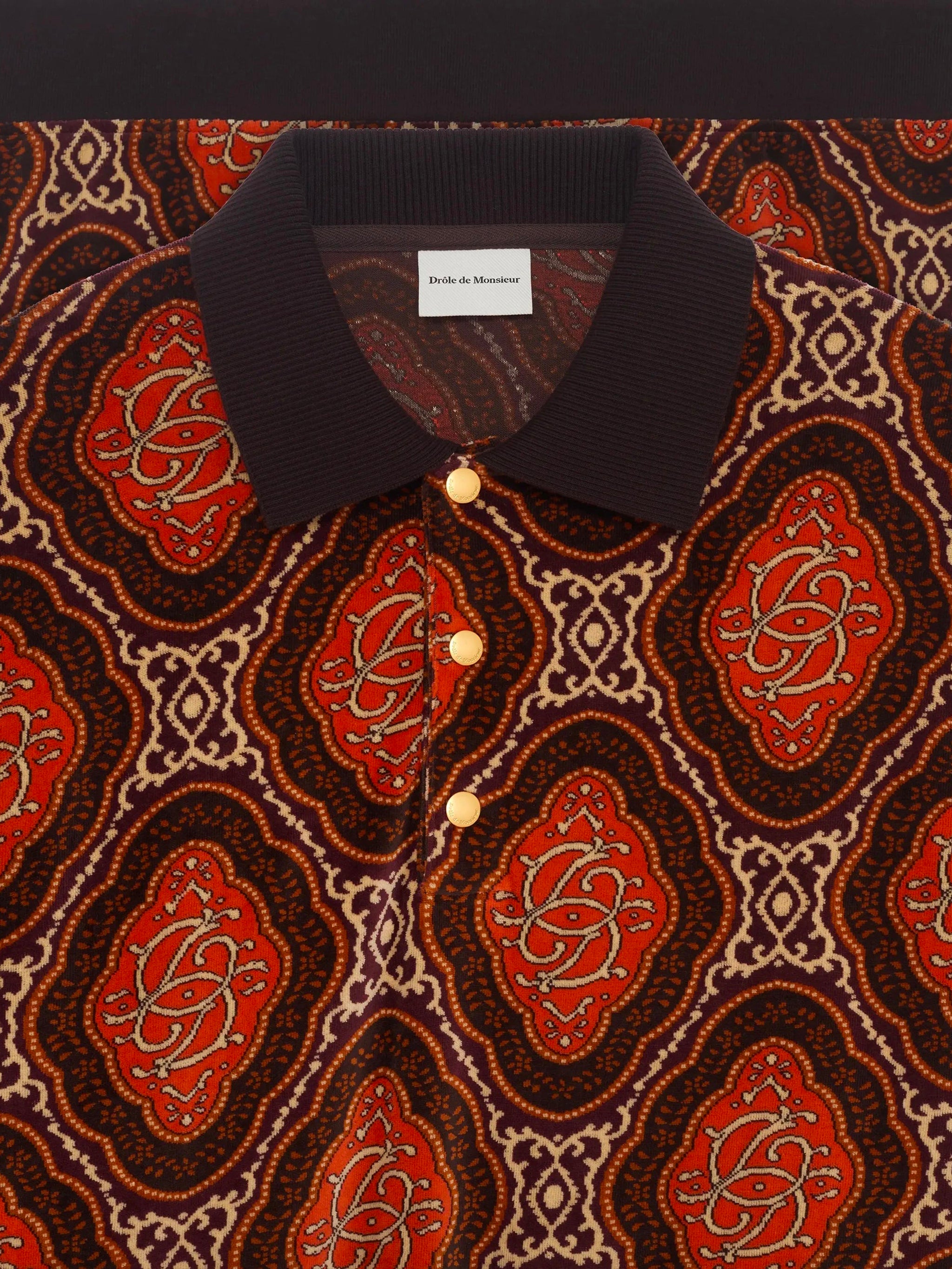 DRÔLE DE MONSIEUR Men's Long-Sleeve Velvet Polo Top