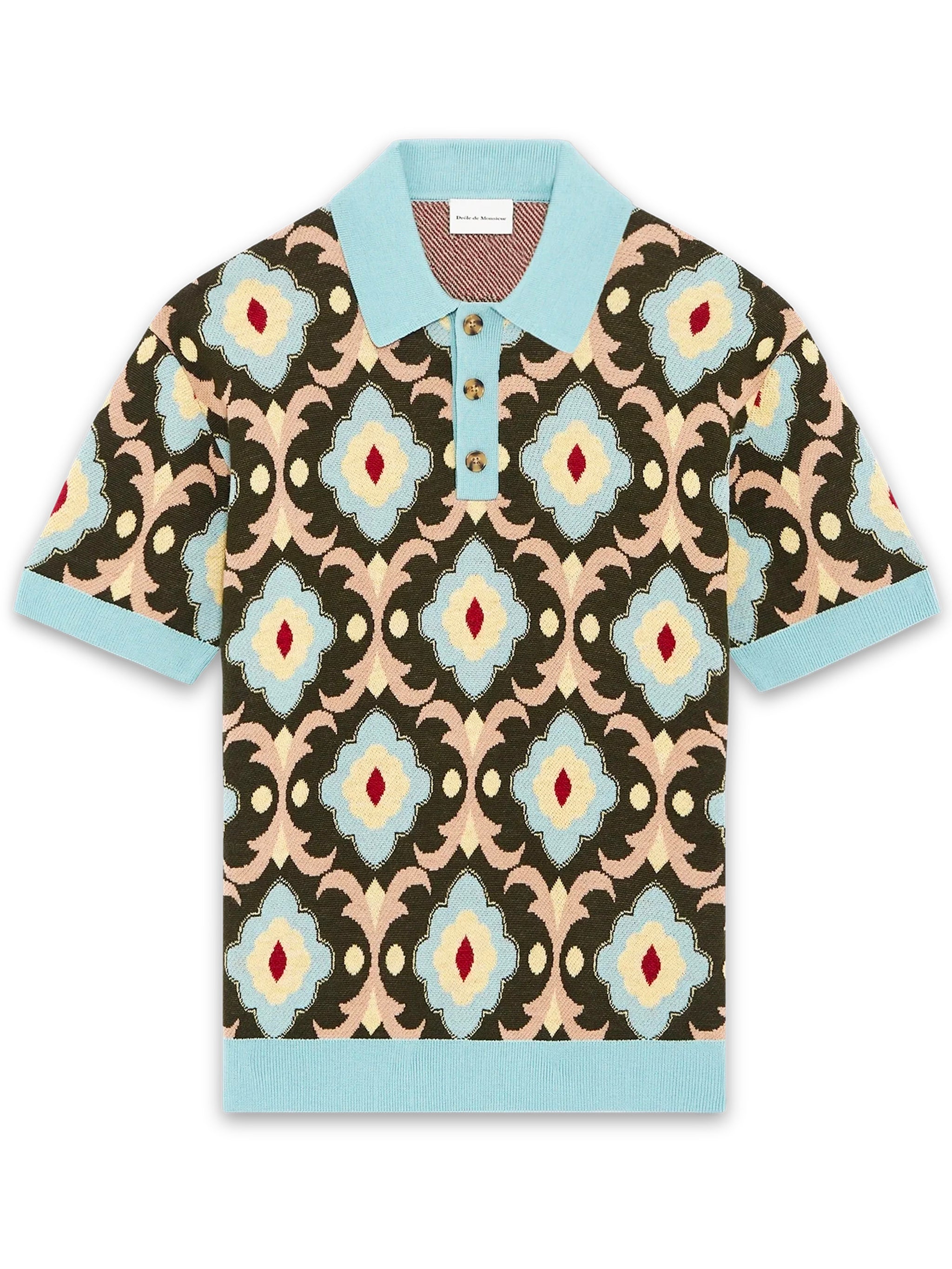 DRÔLE DE MONSIEUR Men's Mini Jacquard Knit Polo Shirt