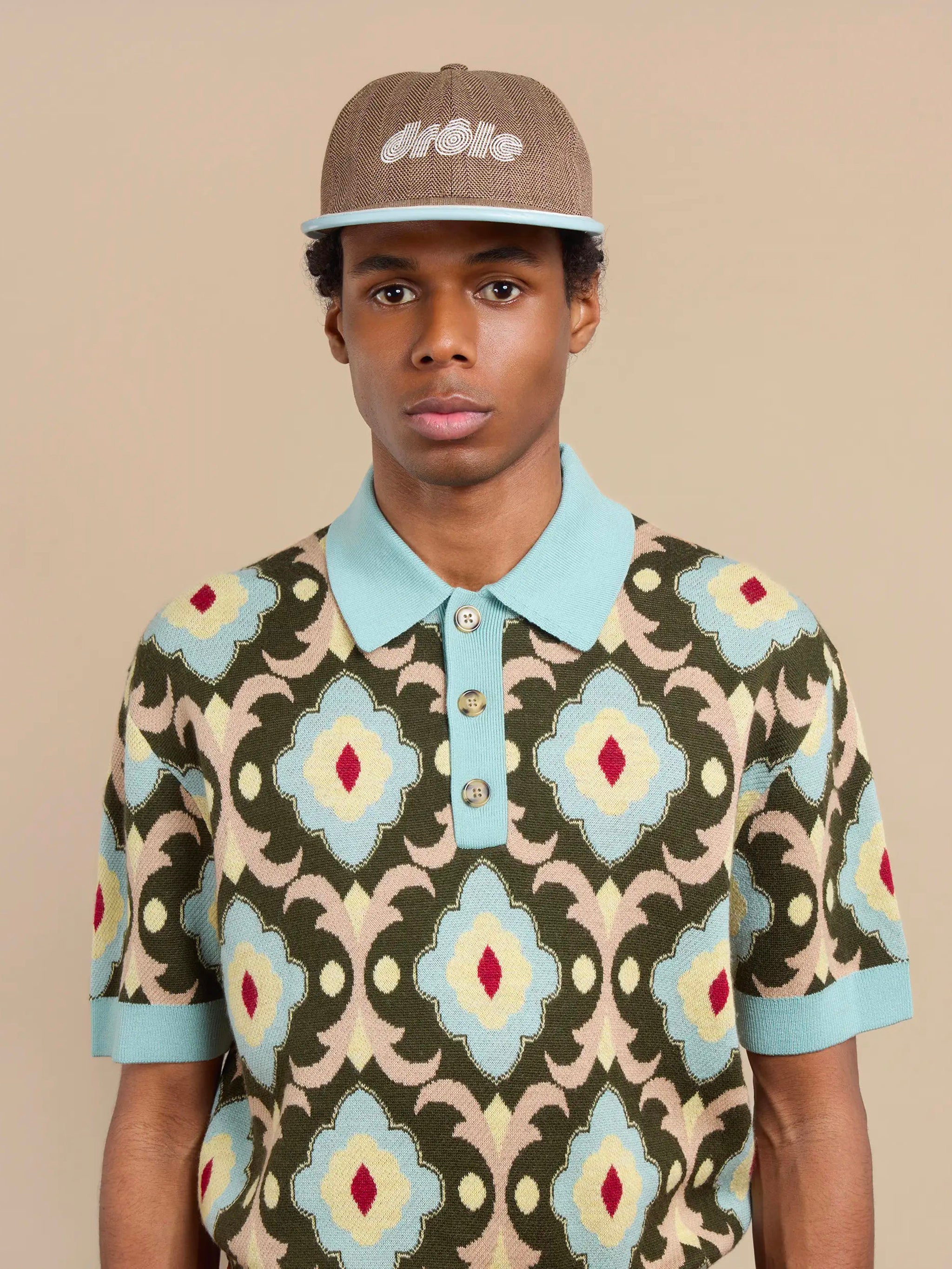 DRÔLE DE MONSIEUR Men's Mini Jacquard Knit Polo Shirt