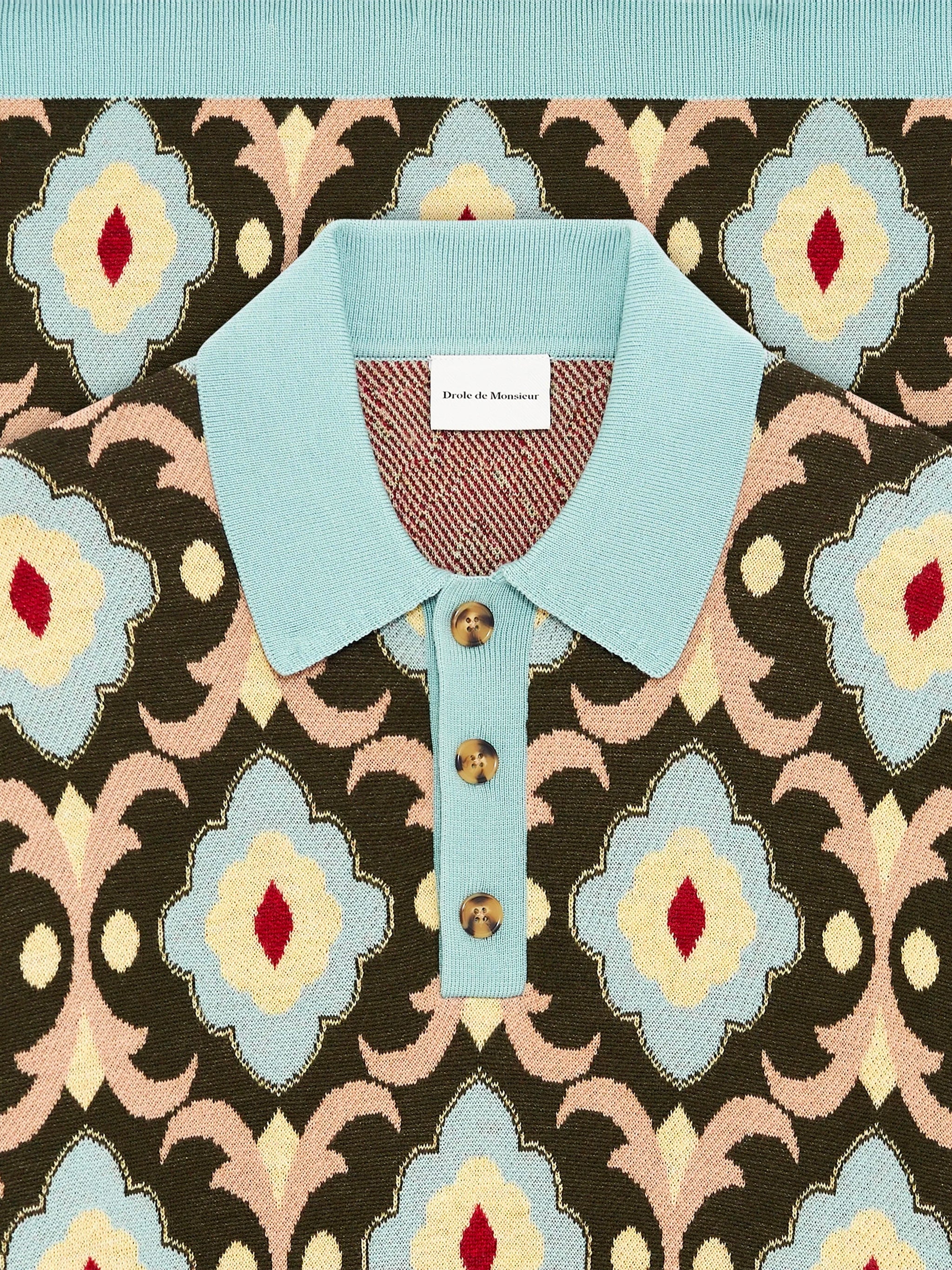 DRÔLE DE MONSIEUR Men's Mini Jacquard Knit Polo Shirt