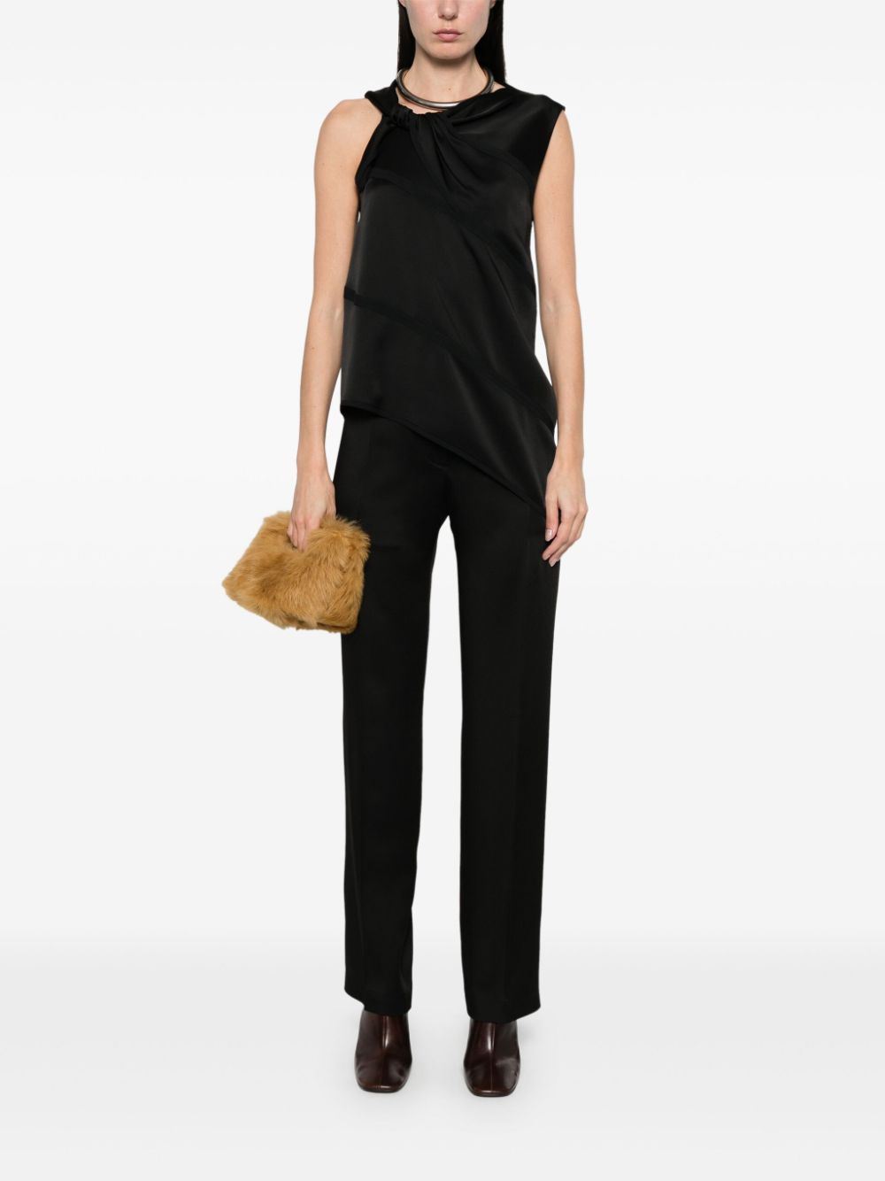 JIL SANDER Asymmetric Gloss Mini Top with Bow