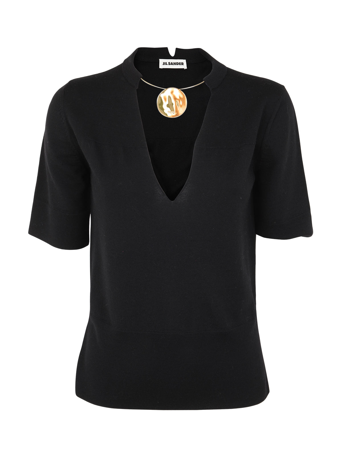 JIL SANDER Crew Neck Short Sleeve Knit with Integrated Jewel Necklace