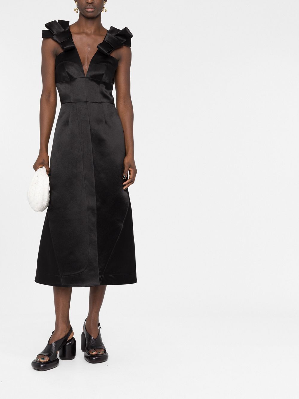 JIL SANDER Elegant Raffia Bow-Detail Midi Dress