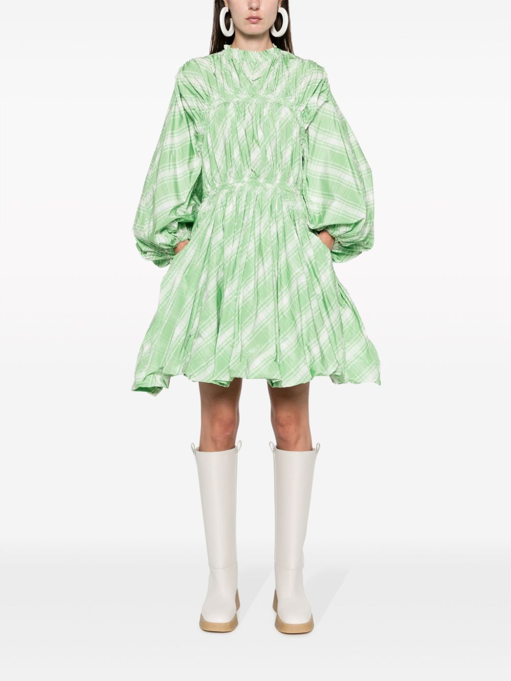 JIL SANDER Chic Plaid-Check Mini Dress with Pleat Detail
