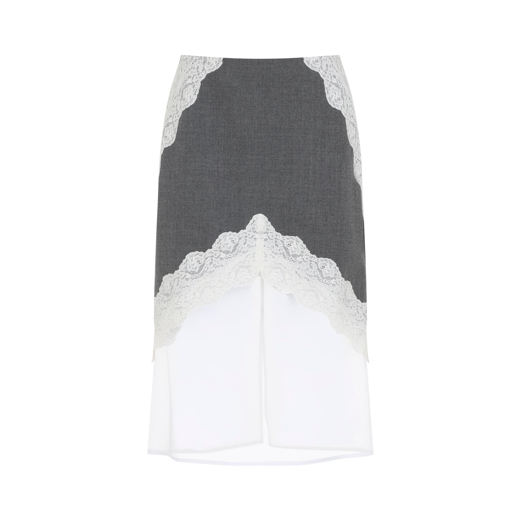 JIL SANDER High Waist Wool Skirt with Lace Embroidery